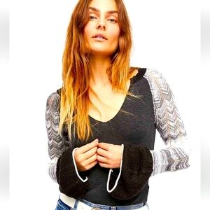 Free People Sunshine Thermal T-Shirt Black Size S NWT!